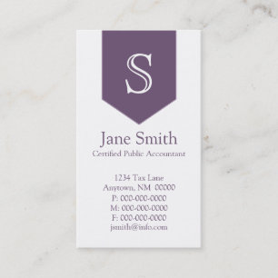 Vertical Arrow Monogram Business Card, Purple Card