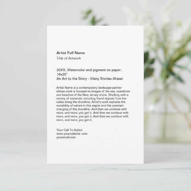 Vertical Artwork Exhibition Art Show Placards Card (Standing Front)