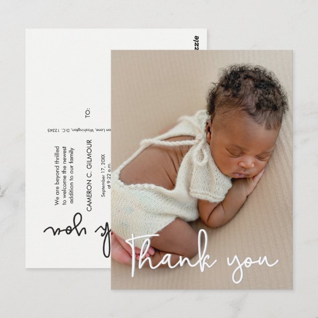 Vertical Baby photo Birth Announcement Thank you Postcard (Front/Back)