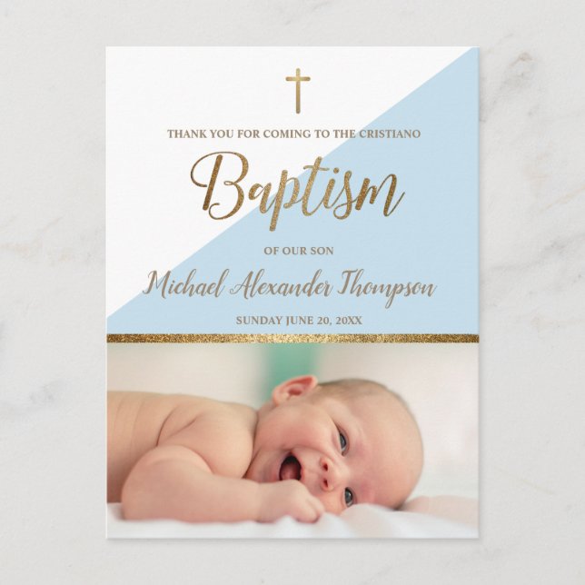 Vertical Back baby boy photo Cristiano Baptism Postcard (Front)
