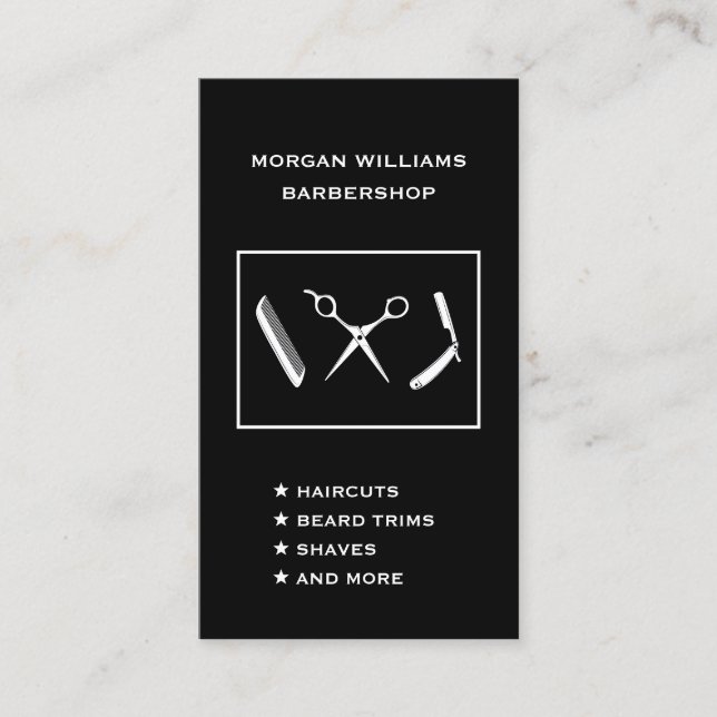 Vertical Barbershop Barber Hair Shave Social Media Business Card (Front)