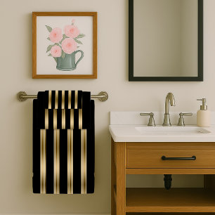Vertical Black And Gold Stripes White Background Bath Towel Set