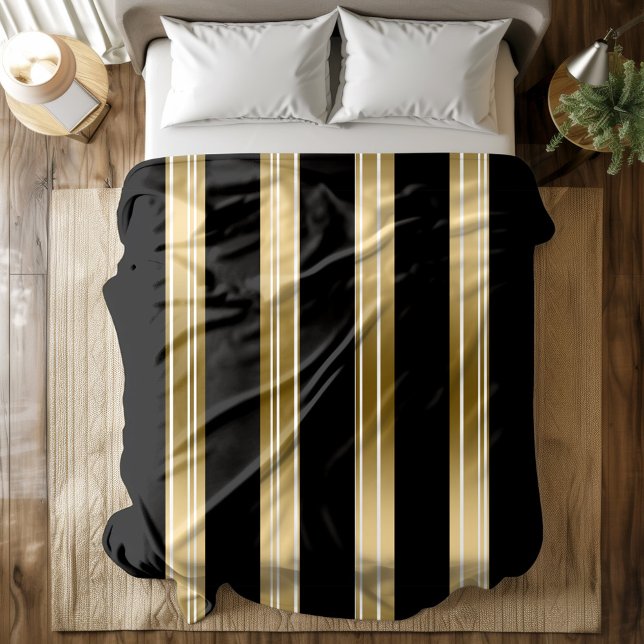 Vertical Black And Gold Stripes White Background Fleece Blanket (Creator Uploaded)