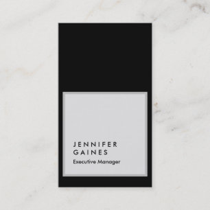 Vertical black grey modern plain manager business card