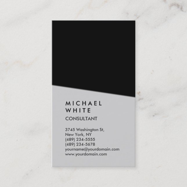 Vertical Black Grey Professional Trendy Business Card (Front)
