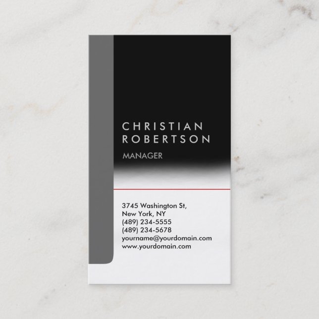Vertical black grey red chic trendy business card (Front)