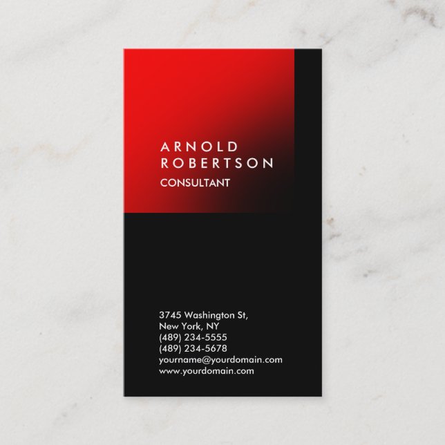 Vertical Black Red Trendy Consultant Business Card (Front)