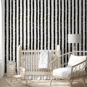 Vertical Black Stripe and Gold Confetti  Wallpaper
