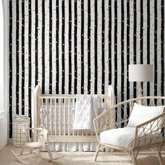 Vertical Black Stripe and Gold Confetti  Wallpaper