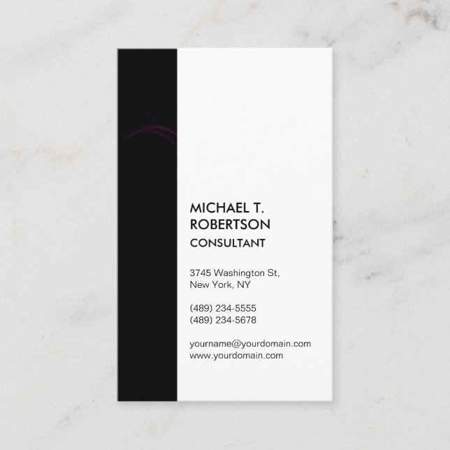 Vertical Black Stripe White Modern Stylish Amazing Business Card (Front)