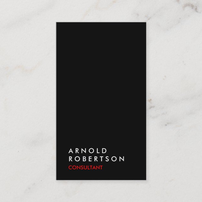 Vertical Black Trendy Consultant Business Card (Front)
