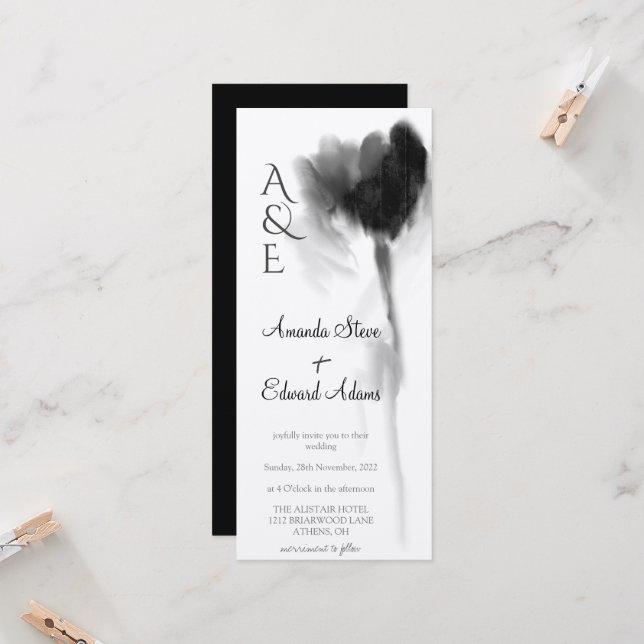 Vertical Black Tulip Floral Rustic Kraft Wedding Invitation (Front/Back In Situ)
