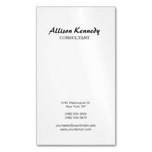 Vertical Black & White Brush Script Name Address Magnetic Business Card