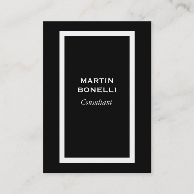 Vertical Black White Chubby Modern Business Card (Front)