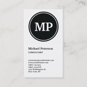 Vertical Black White Circle Monogram Business Card