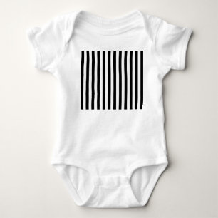 Vertical Black & White Classic Stripes Baby Bodysuit