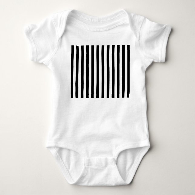 Vertical Black & White Classic Stripes Baby Bodysuit (Front)