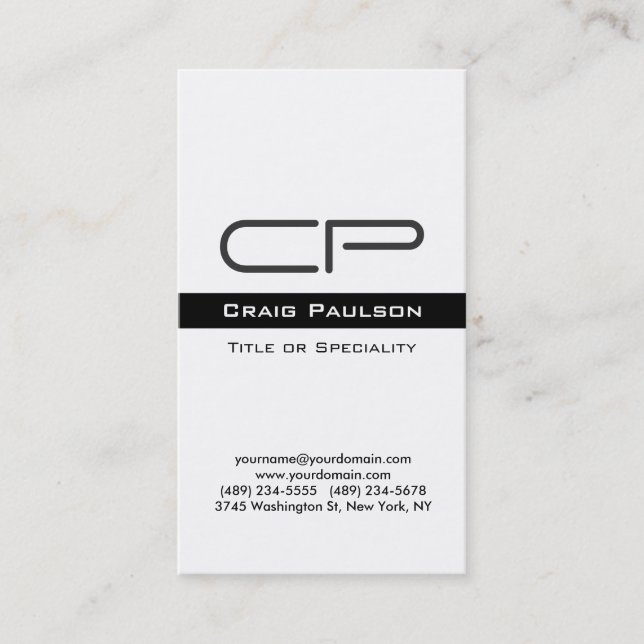 Vertical Black White Monogram Business Card (Front)