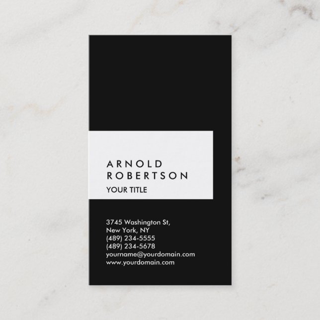 Vertical Black White Professional Business Card (Front)