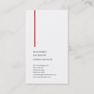 Vertical Black White Red Trendy Modern Plain Business Card