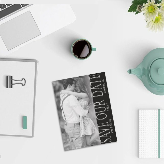 Vertical Black & White Save the Date 5 x 7 Announcement (Creator Uploaded)