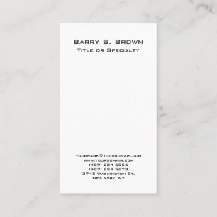 Vertical Black White Simple Plain Minimalist Business Card