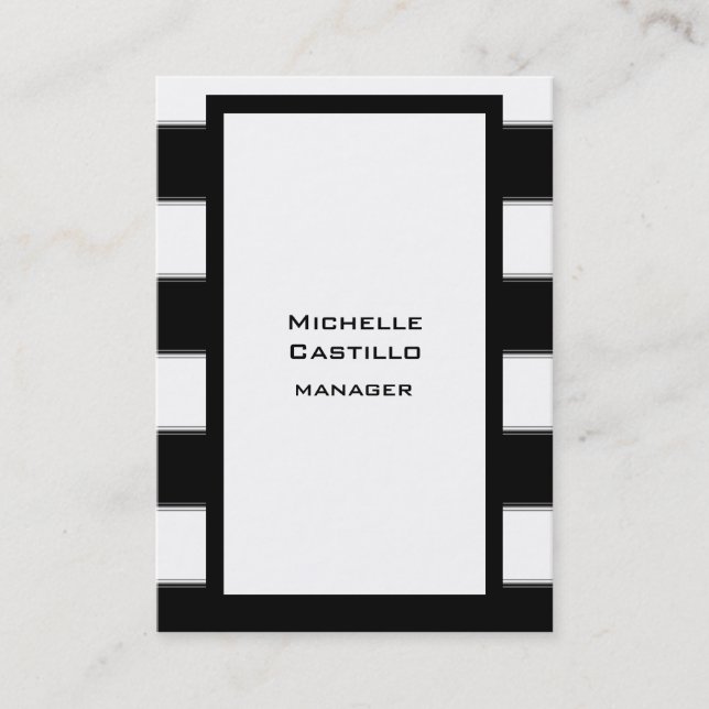 Vertical Black White Striped Plain Modern Business Card (Front)