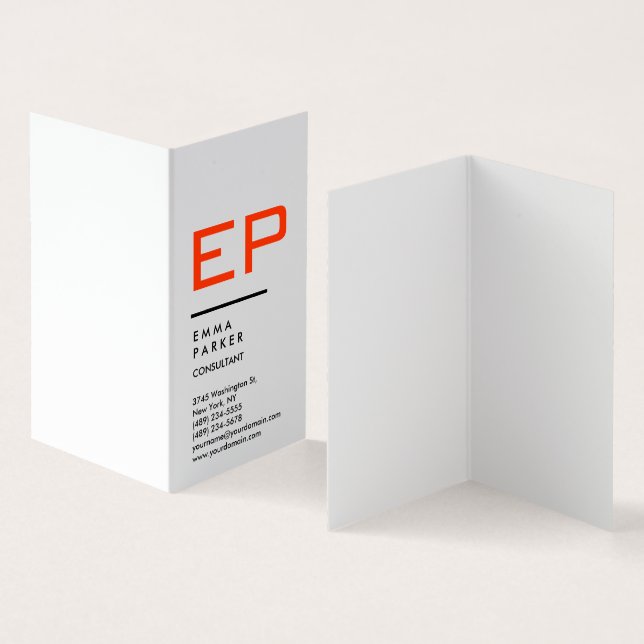 Vertical Black White Trendy Red Monogram Business Card (Inside and Outside)