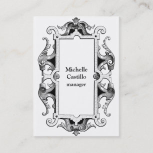 Vertical Black White Vintage Classical Business Card