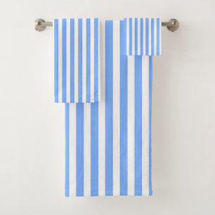 Vertical Blue And White Stripes Team Bath Towel Set