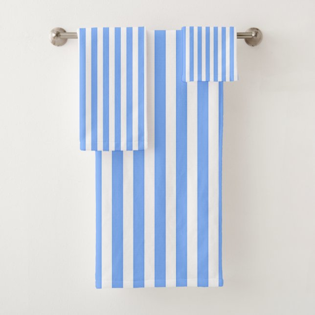 Vertical Blue And White Stripes Team  Bath Towel Set (Insitu)