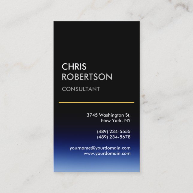Vertical Blue Black Attractive Business Card (Front)
