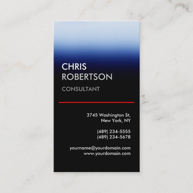 Vertical Blue Black Attractive Business Card (Front)