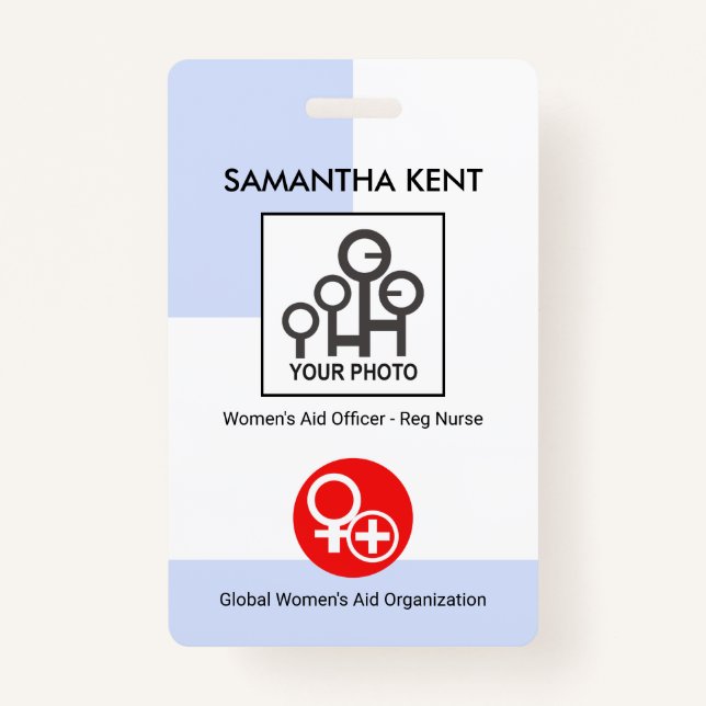 Vertical Blue Layers Photo Template Nurse ID Badge (Front)