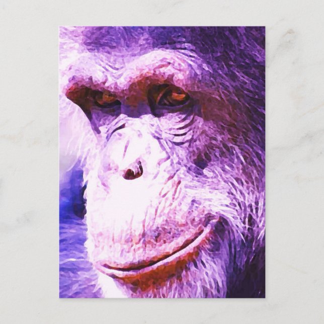 Vertical Blue Tones Chimpanzee Head Postcard (Front)