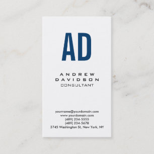Vertical Blue White Monogram Business Card