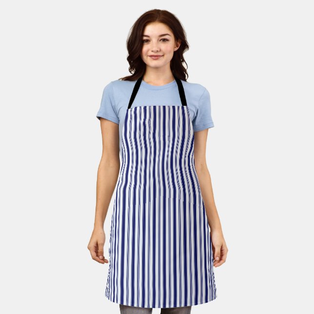 Vertical Blue & White Stripes Apron (Worn)