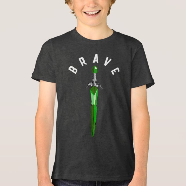 Vertical Brave Fantasy Sword Kids Tri-Blend Shirt (Front)
