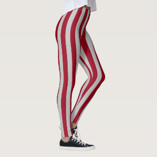 Vertical Burgundy and Silver Stripes Leggings