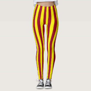 Vertical Burgundy and Yellow Stripes Leggings
