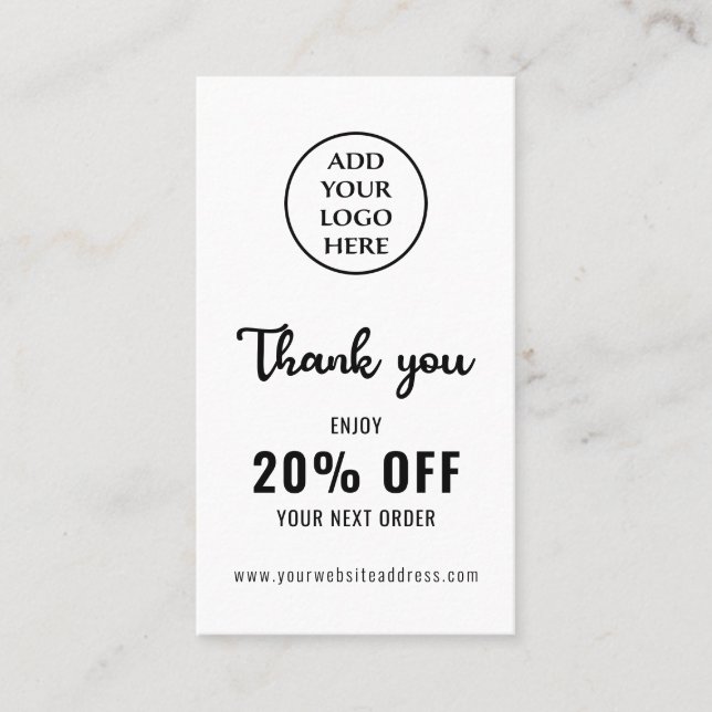 Vertical Business Logo Loyalty Black White QR Code Discount Card (Front)