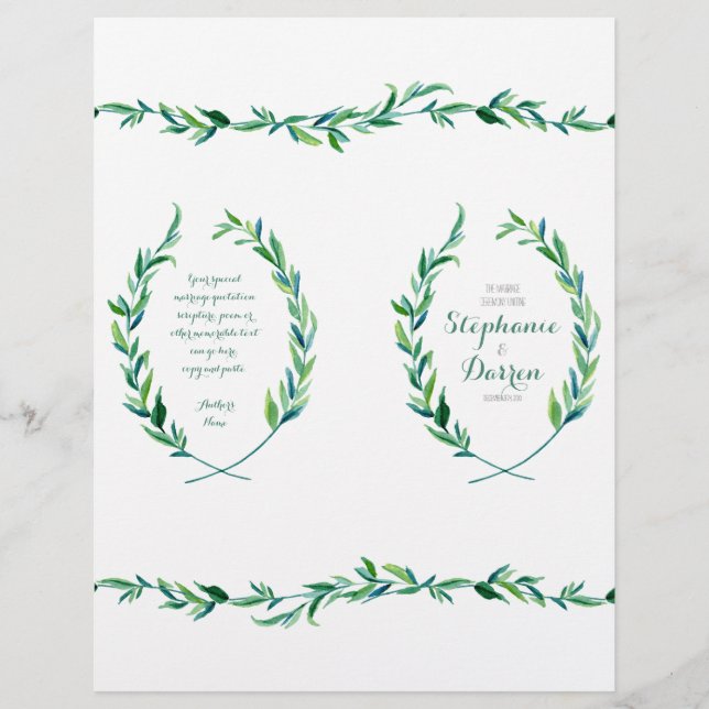 Vertical Ceremony Program Olive Laurel Leaf Wreath (Front)