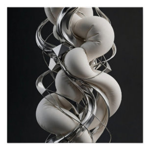 Vertical Chrome Twist - Premium 3D Abstract Poster