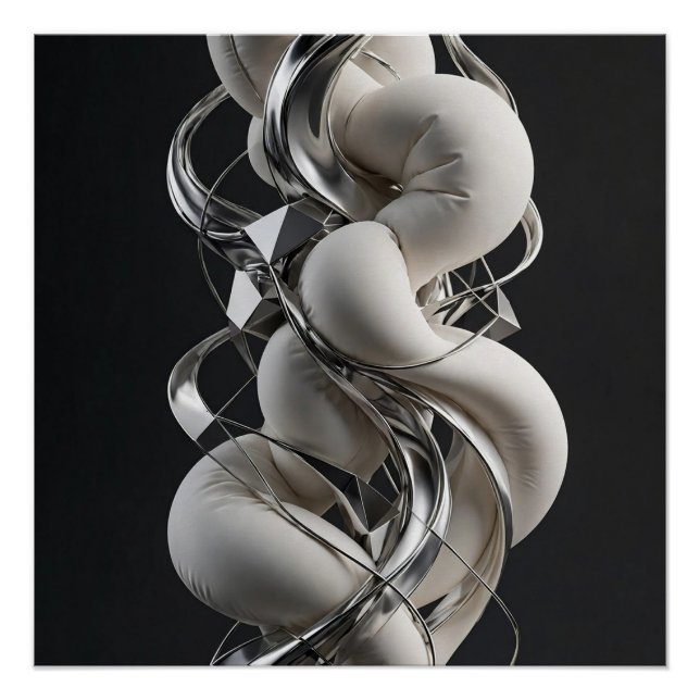 Vertical Chrome Twist - Premium 3D Abstract Poster (Front)
