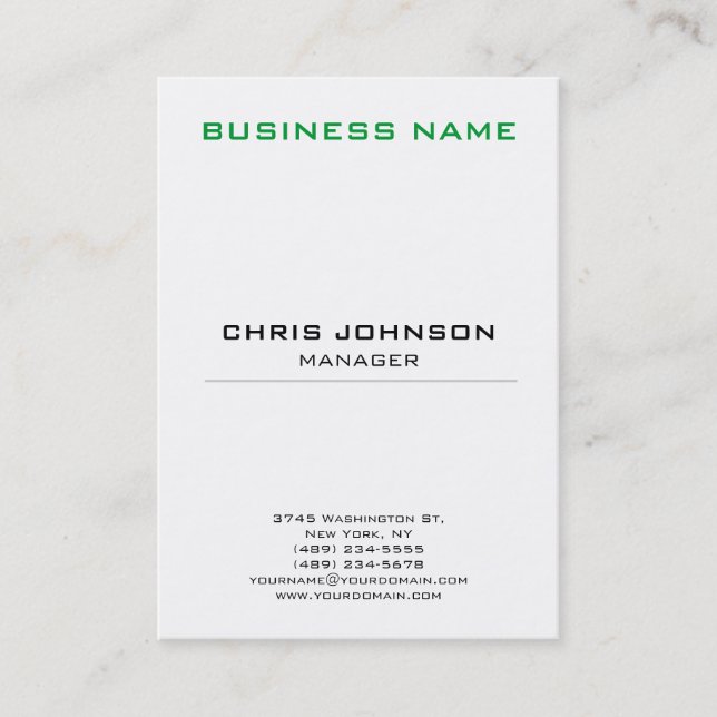 Vertical Chubby Charming Manager Business Card (Front)