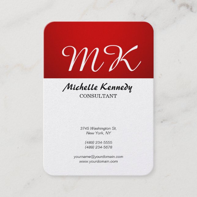 Vertical Chubby Red Stripe White Brush Script Business Card (Front)