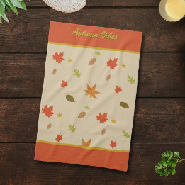 Vertical Colourful Autumn Leaves custom text Tea Towel