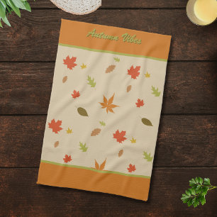 Vertical Colourful Autumn Leaves custom text Tea Towel