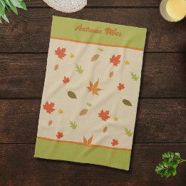 Vertical Colourful Autumn Leaves custom text Tea Towel