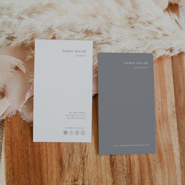 Vertical Consultant Minimalist Formal Grey White Business Card (Creator Uploaded)